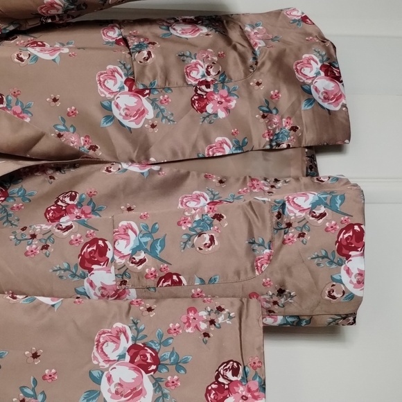 Tudor court tan floral oversized medium open blazer jacket long sleeve pockets - Picture 4 of 9
